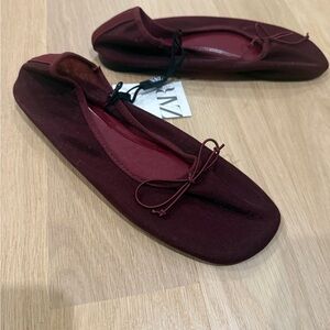 Zara Burgundy Mesh Ballet Flats